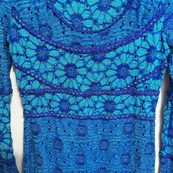 Free People Botanical Forest Long Sleeve Floral Bodycon Dress Blue Daisy XS - Picture 7 of 13
